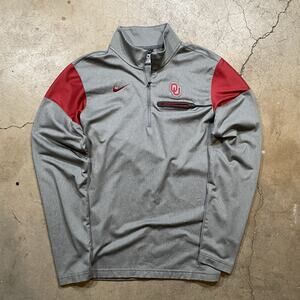 Nike Oklahoma Sooners 1/4 Zip Pullover Mens Small Performance Dri Fit Gray Red